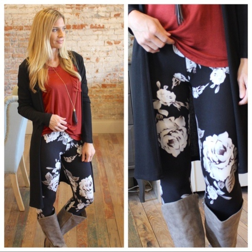 Black Floral Print leggings